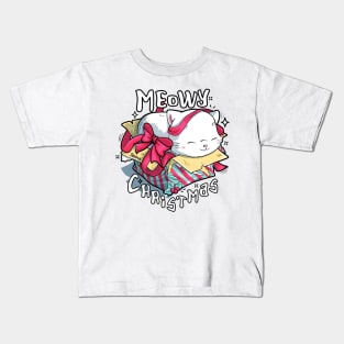 Meowy Christmas cat and Christmas pun Kids T-Shirt